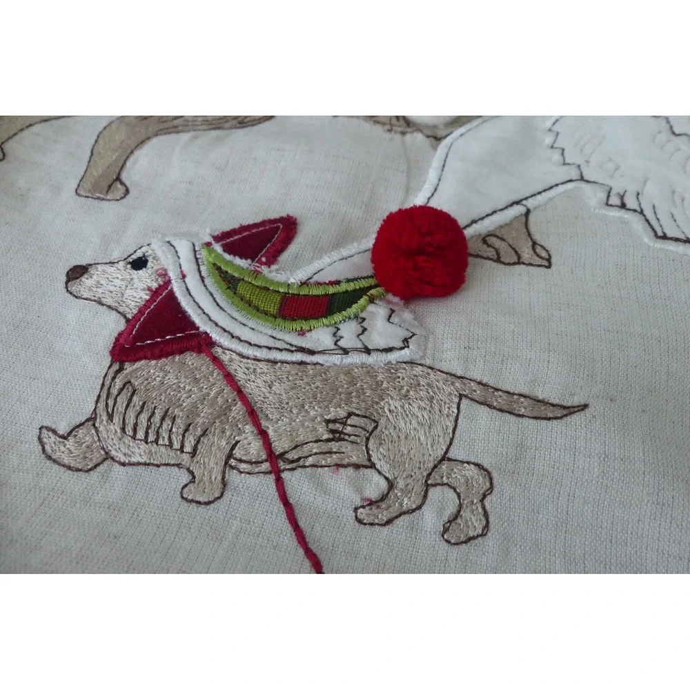 Pier 1 Imports Christmas Dogs Embroidered Throw Pillow Cover Red Cream 18x18 - Picture 3 of 10